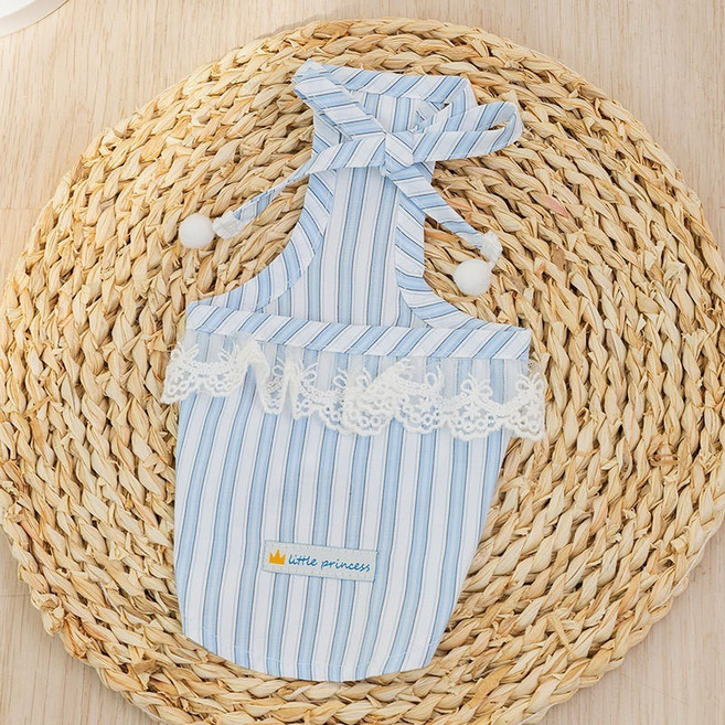 아보카도 끈 강아지 옷 여름 얇은 테디 펫비판다미 미니 강아지 봄 여름 나시, 블루 레이스 업 조끼, 옵션2, 1개