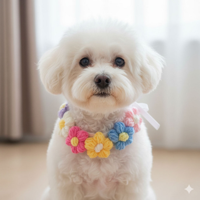 하니펫 반려동물 귀요미스카프 뜨게꽃레이스, 1개, 믹스