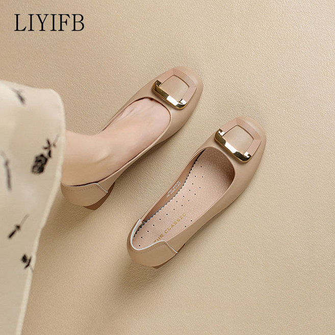 LIYIFB 소가죽 여성 펌프스 통굽 단화 구두 3cm