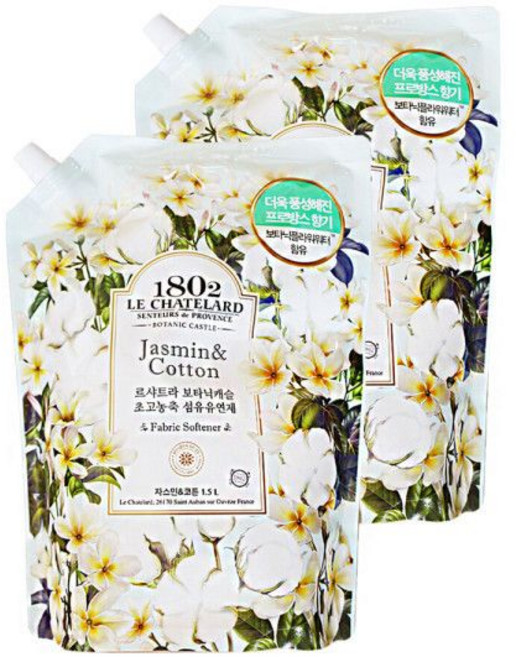 애경 르샤트라 보타닉캐슬 초고농축 섬유유연제 자스민 코튼 1.5L 2개 빨래