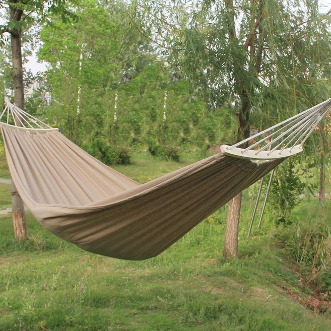 DIU 防側翻吊牀戶外休閒鞦韆室內吊椅單雙人帆布露營學生宿舍, 棕色兩人 261*102-防側翻木棍+3米綁繩