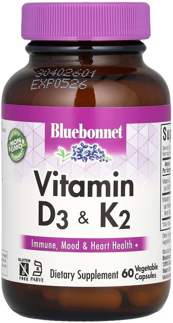 블루보넷 비타민 D3 앤 K2 60캡슐 Vitamin D3 & K2 콜레칼시페롤 메나퀴논, 60정, 1개 - 쿠팡