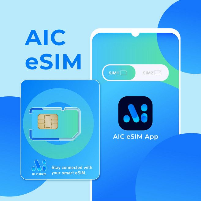 AIC eSIM卡 安卓手機eSIM功能 全球網路方案無限制, 藍色, 1個