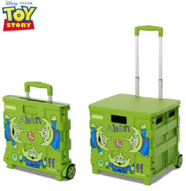 [그루비마켓] 공식 정품 토이스토리 알린 폴딩 카트 폴딩 박스 디즈니 캐릭터 대용량 차량용 트렁크 수납함 접이식 정리함 야외용 캐리어, 01 토이스토리 알린 45L 폴딩 카트