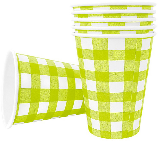 파티용 종이컵 체크라임그린 6개 생일 일회용, 단품