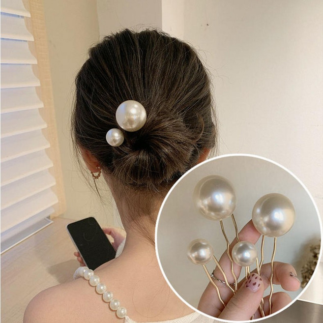 ZMBIRD 4PCS u자 비녀 올림머리 진주 헤어핀 N617