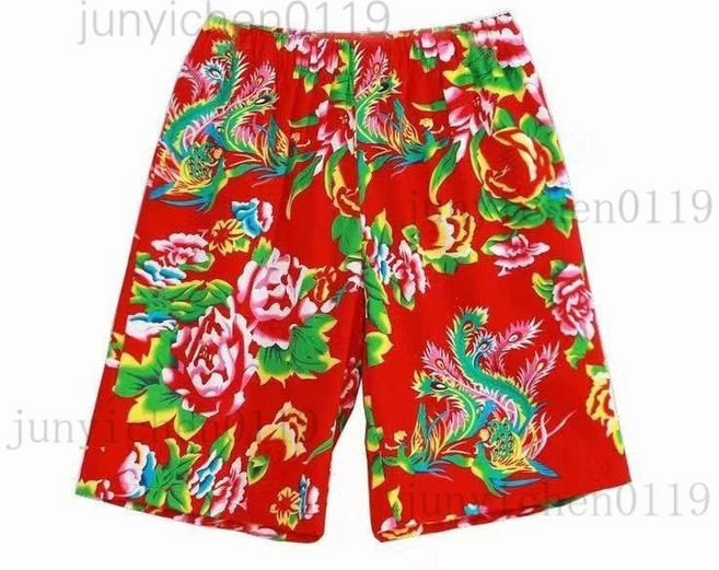 東北大花布二人轉演出服裝套裝，男女同款，伴郎伴娘民族風搞笑舞蹈服, 紅色大褲衩,M （適合95斤內穿）