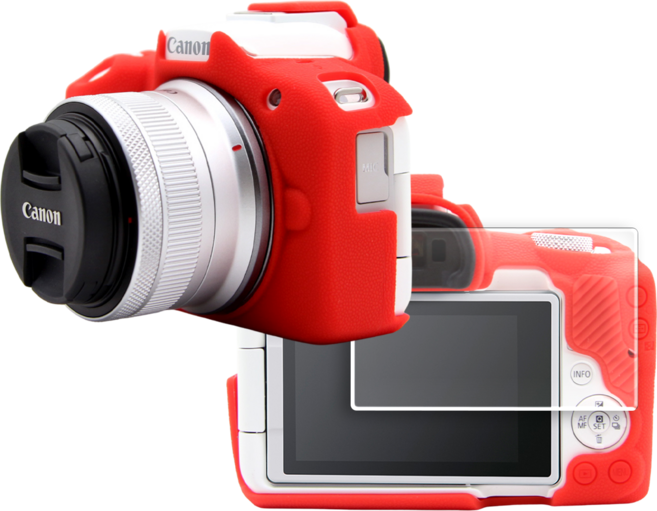 CANON EOS R50 카메라 하우징 범퍼 케이스 + 액정 방탄유리 필름, 레드