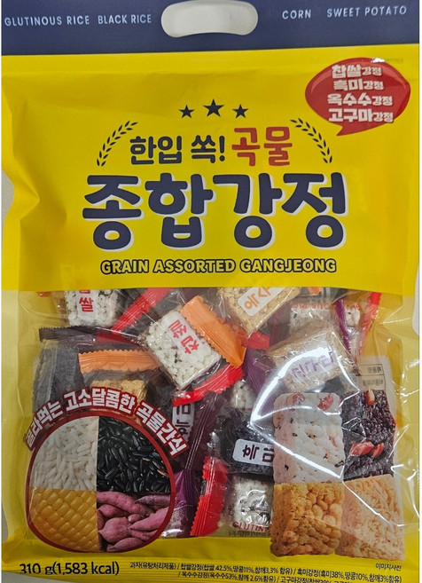 간식 한입쏙곡물종합강정 4가지 혼합맛, 5개, 310g