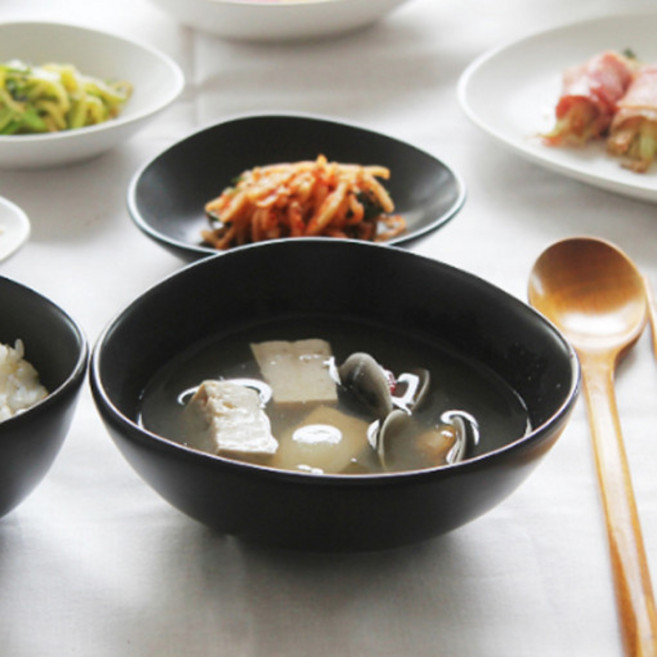 에라토 조약돌 도자기 볼 15.5cm 국그릇 대접 탕기, 블랙, 1개