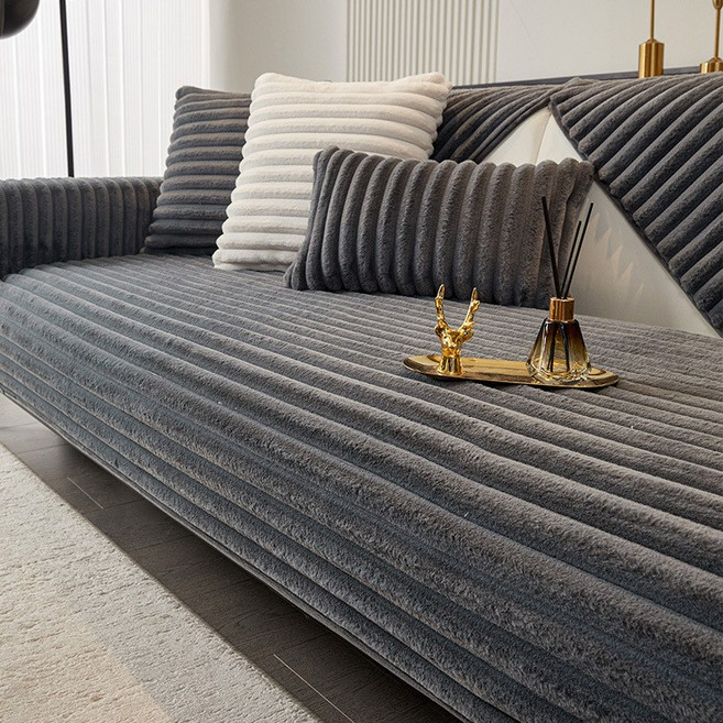 티지피 겨울 극세사 논슬립 소파커버 부드러운 스트라이프 토끼털 소파패드