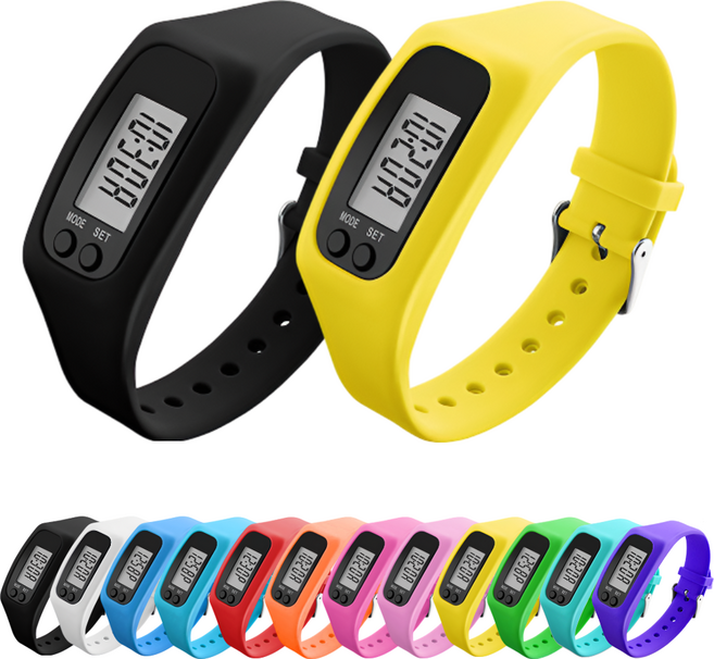 브레베네 만보기 손목시계, 2개, 블랙1+옐로우1