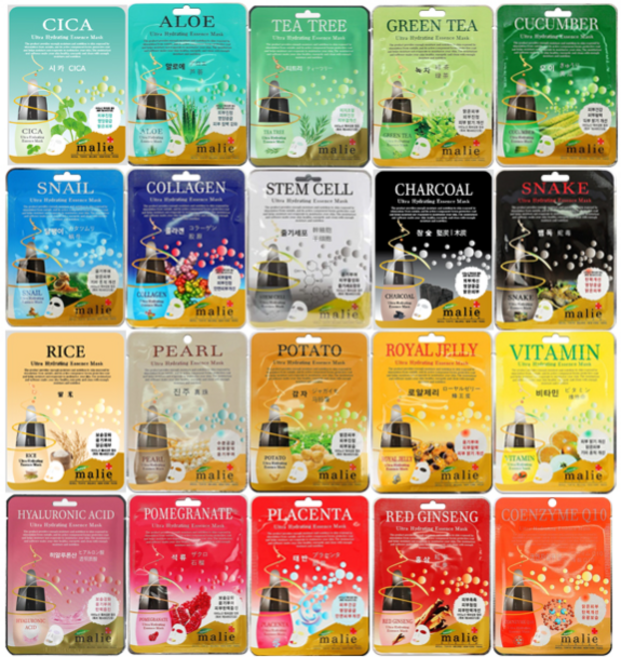 마리에 에센스 마스크팩 20ml x 100매 BEST 묶음 콜라겐 비타민 오이 알로에 줄기세포 진주 석류 스네일 녹차 홍삼, 10개, 10개입