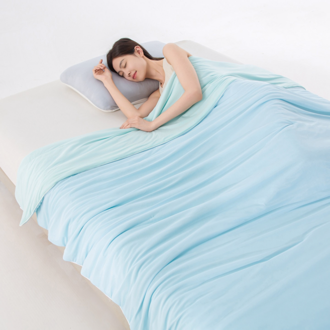 UNIQUEZON 여름 아이스 냉감 실크 이불 시원한 사계절 항균 차렵이불, 블루