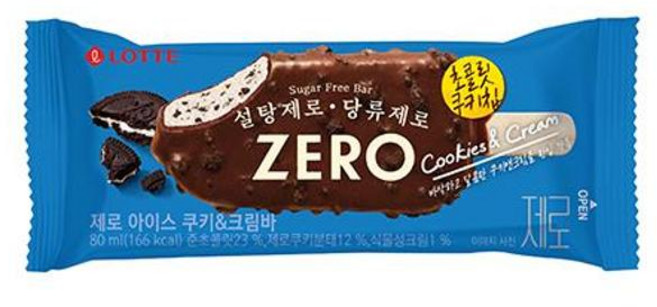 롯데 ZERO 아이스 쿠키&크림 바 설탕 당류제로 초콜릿, 1세트, 80ml