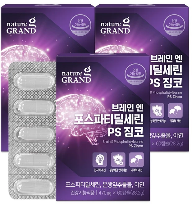 네이처그랜드 브레인 엔 포스파티딜세린 PS 징코 0캡슐, 60정, 3개 - 쿠팡