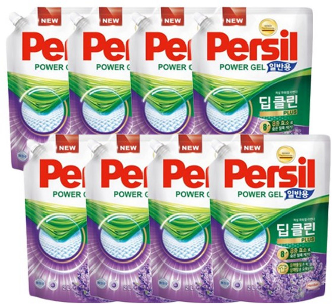 퍼실 딥클린 플러스 라벤더젤 액상세제 일반용 리필, 2L, 8개