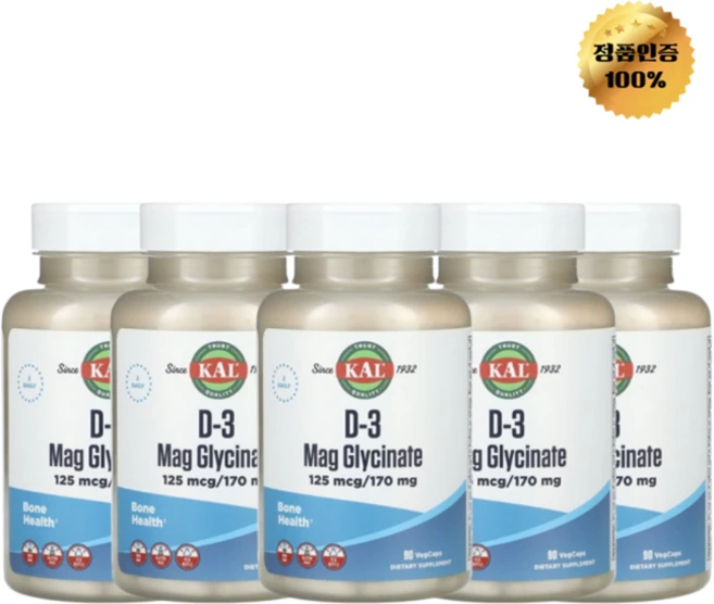 3+2 KAL 비타민D3 마그네슘 글리시네이트 125mcg 170mg 베지 캡슐 90정, 5개 - 쿠팡