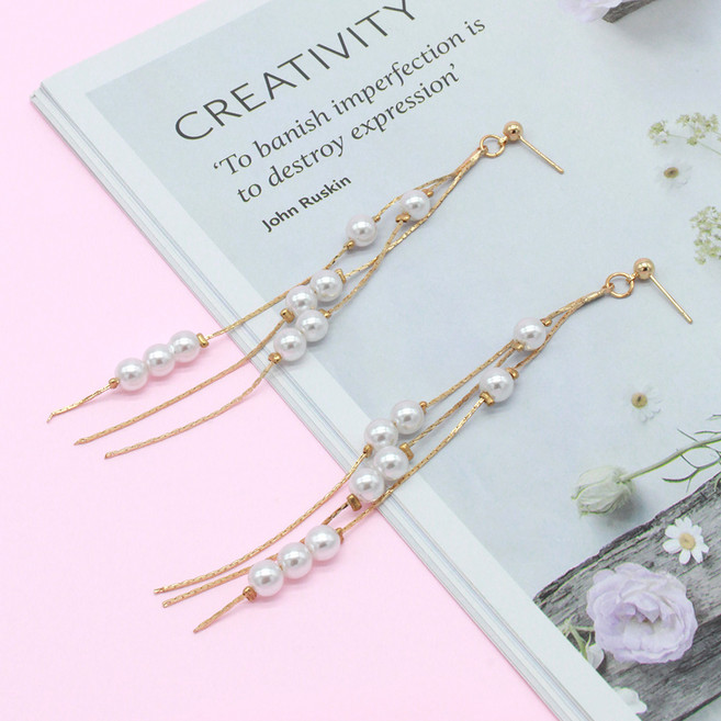 진주 롱 드롭 패션 화려한 귀걸이