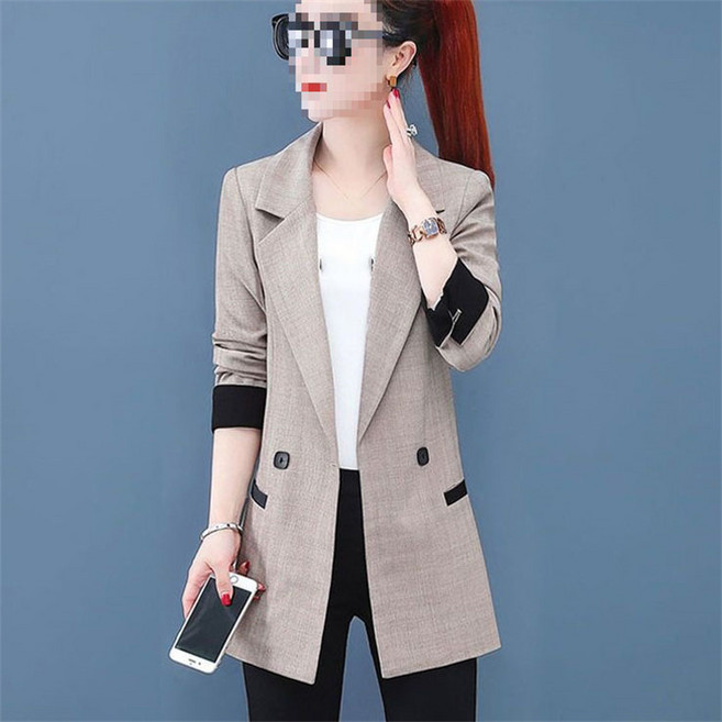 AOKADA 여성 봄 가을 슬림핏 배색 정장 자켓 키작녀 하프 코트 오피스룩