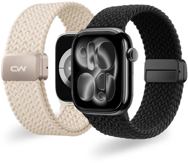 CW 極上磁吸彈性編織錶帶 適用Apple Watch, 黑色, 42mm, 不適用