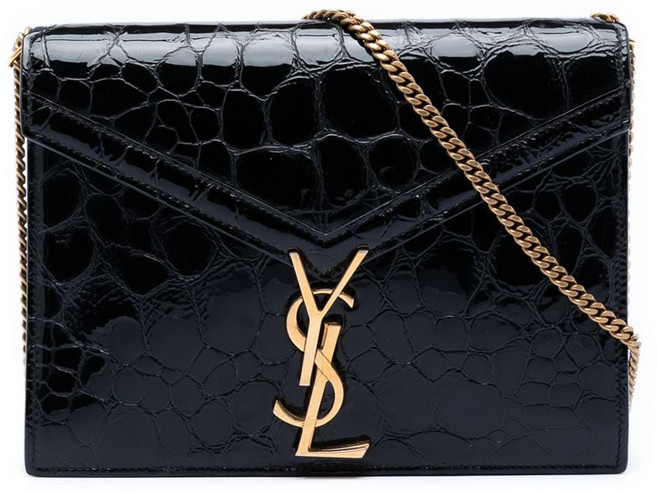 생 로랑 중고 2018 샤이니 크로커다일 엠보스드 카프스킨 모노그램 카산드라 체인 지갑 크로스 백