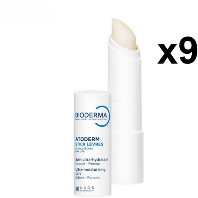 BIODERMA 프랑스 정품 바이오더마 아토덤 스틱 레브르 립밤 4g 9개, 투명