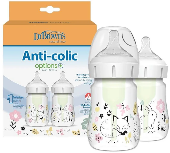 Dr. Brown's Natural Flow 배앓이 방지 옵션+ 와이드 넥 아기 젖병 디자이너 에디션 젖병 우드랜드 데코 150ml(5온스) 레벨 1 젖꼭지 2팩 0개, Dr. Brown's Natural Flow 배앓이 방, 1개, 2 Pack, 5 oz, Woodland - 쿠팡