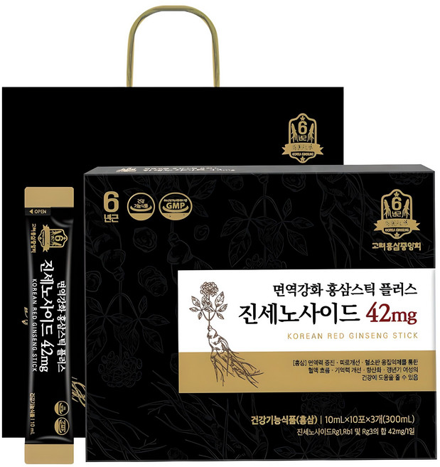 고려홍삼중앙회 면역강화 홍삼스틱 플러스 진세노사이드 42mg + 쇼핑백, 300ml, 1세트