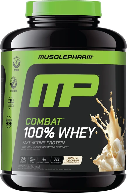 MusclePharm Combat® 100% 유청 단백질 분말 바닐라 아이스크림 2.24kg(5lbs) MusclePharm (머슬팜), 2267 g, 1개, 2.24kg - 쿠팡