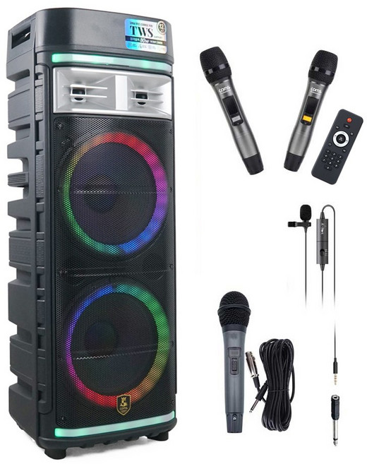 컴스 TWS LED 파티박스 스피커 이동식 UHF 블루투스 버스킹 노래방 앰프, CR500S3