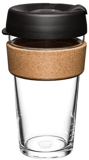 KeepCup 브루 코르크 - 재사용 가능한 커피 컵 강화 유리 및 천연 코르크 L 16온스/454ml - 데이브레이크, 블랙