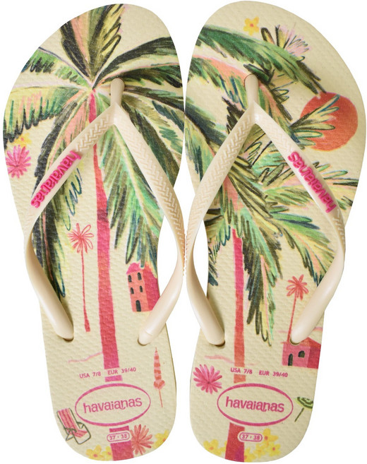 Havaianas SLIM SUMMER BLISS 夏日沁心棕櫚 巴西涼拖鞋, 奶油色, 24.5 cm