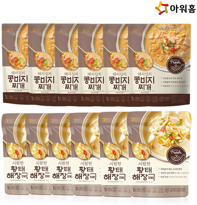 [아워홈] 황태해장국 6+ 콩비지찌개6 (총12개), 300g, 12개