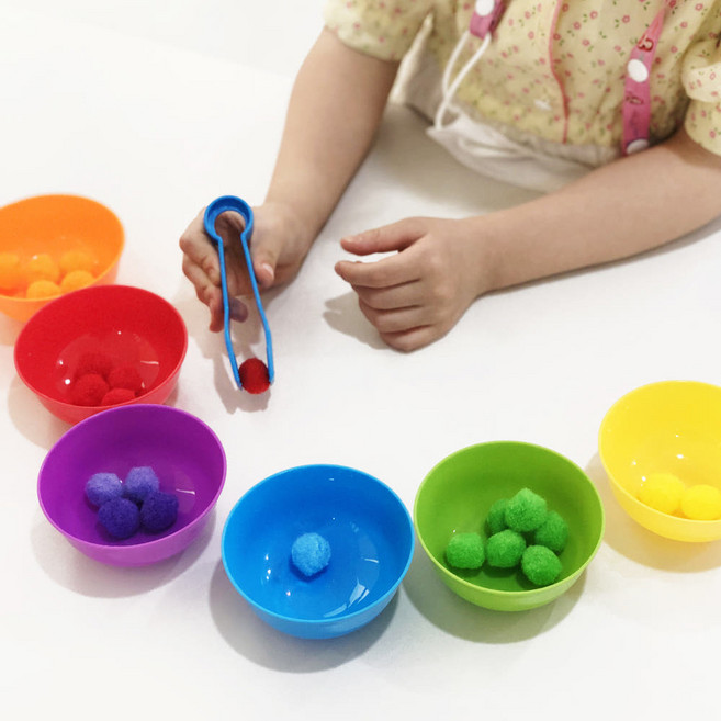 바니그라운드 KC인증 폼폼이 분류컵 놀이키트 / 수세기 교구 소근육발달 엄마표놀이 놀이교구, 1세트, 6색