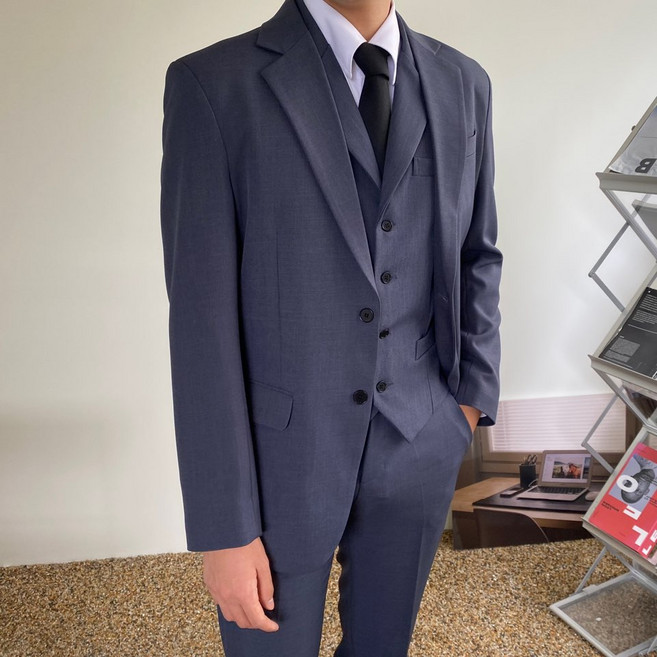 남성용 텐셀 스판 3피스 수트 정장 세트 네이비(자켓+베스트+바지)