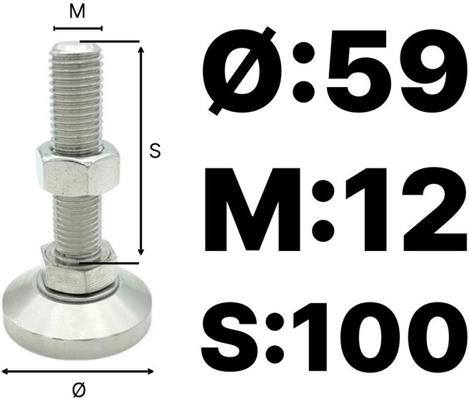 스텐 고하중 조절발 SMF 산처리 레벨풋 높이조절볼트 53 59 64파이, 1개