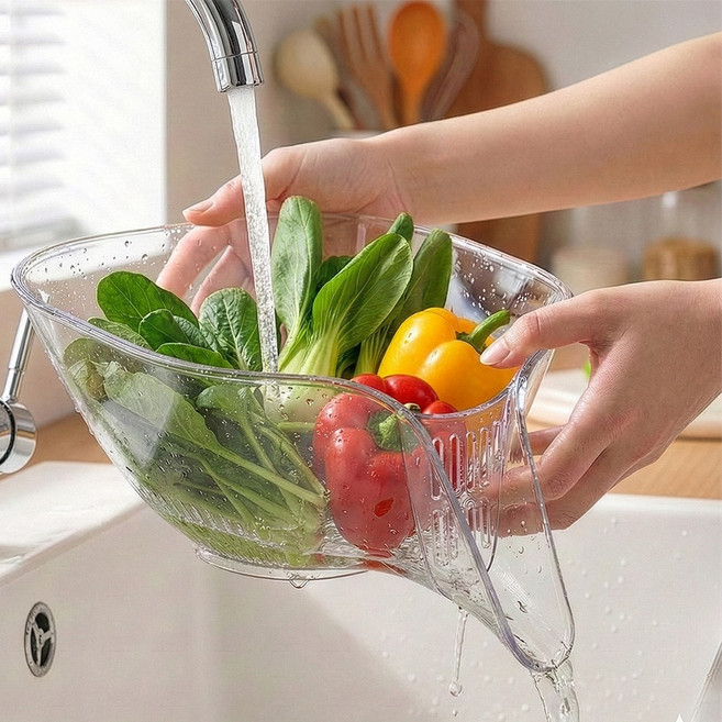 스탠다드엔 야채 과일 세척볼 물빠짐 바구니 채반 믹싱볼, 1개, 투명