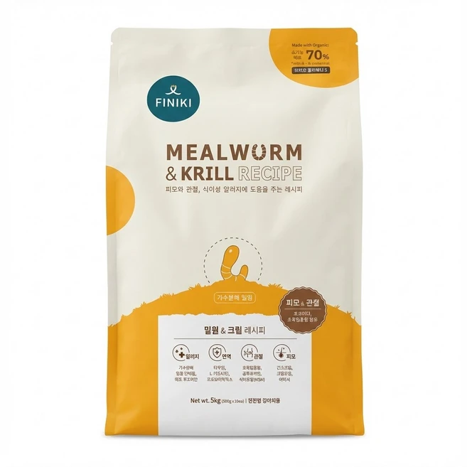 피니키 밀웜 알러지 가수분해 인섹트 피부 관절 강아지사료, 곤충, 5kg - 쿠팡