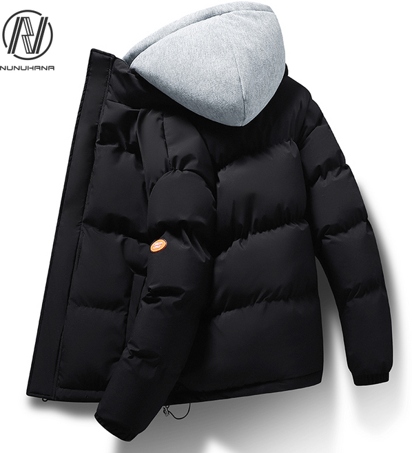 NUNUHANA 남성 페이크 투피스 후드 쇼트 패딩 점퍼 Z55