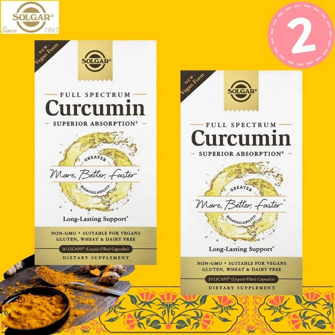 솔가 미셀화 커큐민 수용성 강황 추출물 풀 스펙트럼 30정 노바솔 2개 - 쿠팡