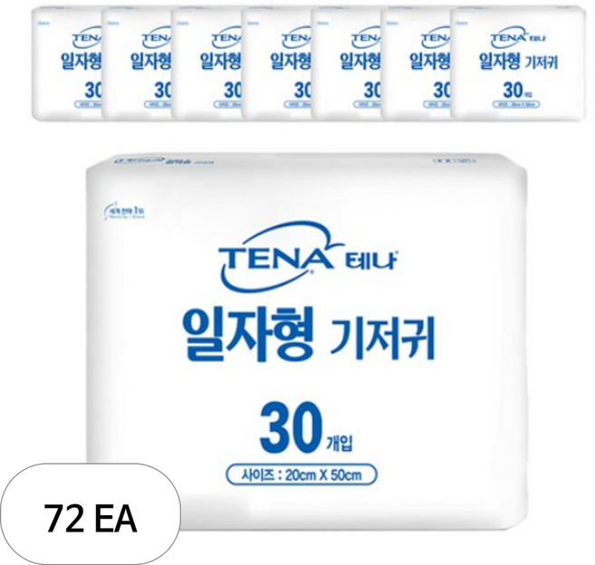 테나 일자형 성인기저귀 서브패드 남녀공용, 30매입, 72개, 20cm x 50cm