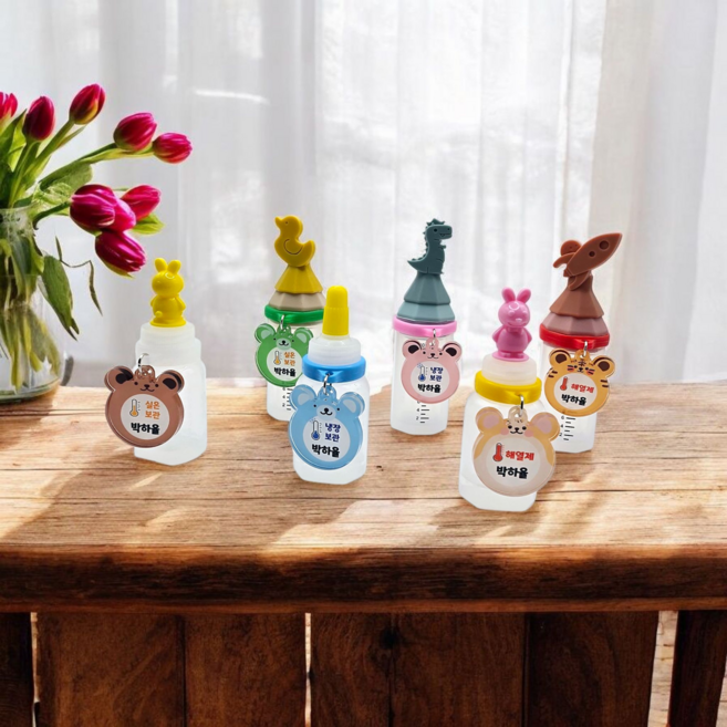 약병이름표 약통이름표 실리콘링 아크릴 이름표 실온보관 냉장보관 해열제 3종세트 실리콘 투약병 겸용 어린이집 유치원 학교 준비물, 1개, 곰돌이형 실온보관/냉장보관/해열제 3종세트