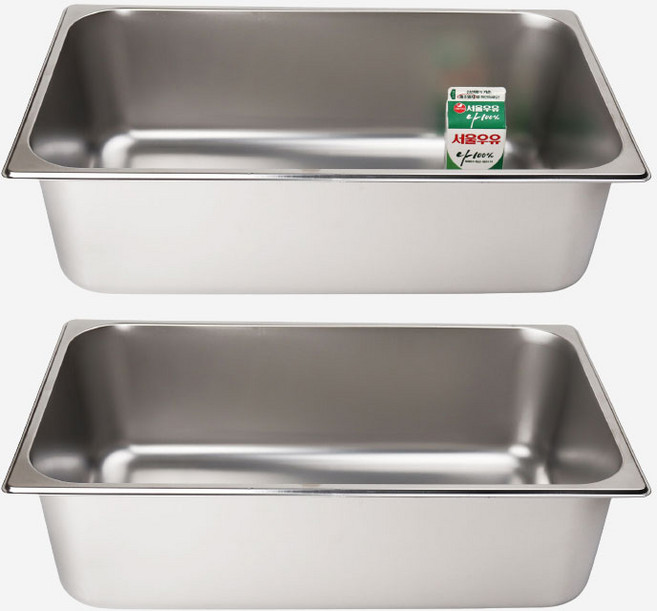 강화 스텐 사각 밧드 주방용 냉장고 반찬 바트 용기, 6인치 몸체만, 2개
