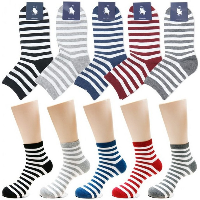 남성 투톤 링글 스트라이프 중목 양말 10켤레 세트 장목 단목 남자 줄무늬
