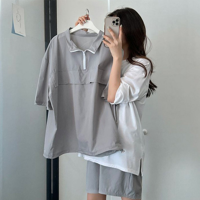 UPPERCUT 아노락 반팔 반바지 트레이닝 세트