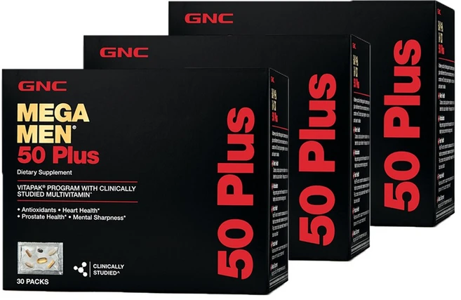 GNC [3개 SET] 메가맨 50 플러스 비타팩 30팩 Mega Men Vitapak 30, 3개, 30정 - 쿠팡
