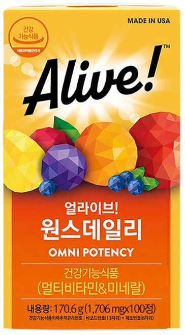 얼라이브 멀티비타민 원스데일리, 1개, 100정