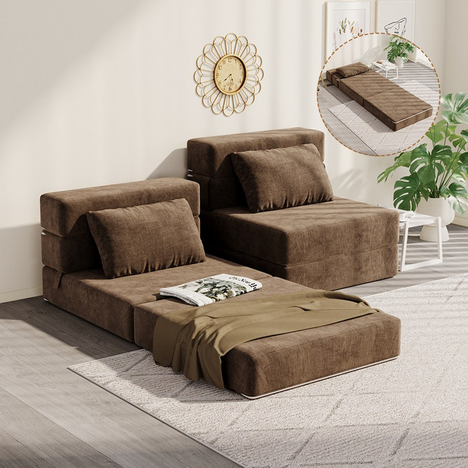 Olyzion 1인용 소파베드 접이식 데이베드 패브릭, 브라운