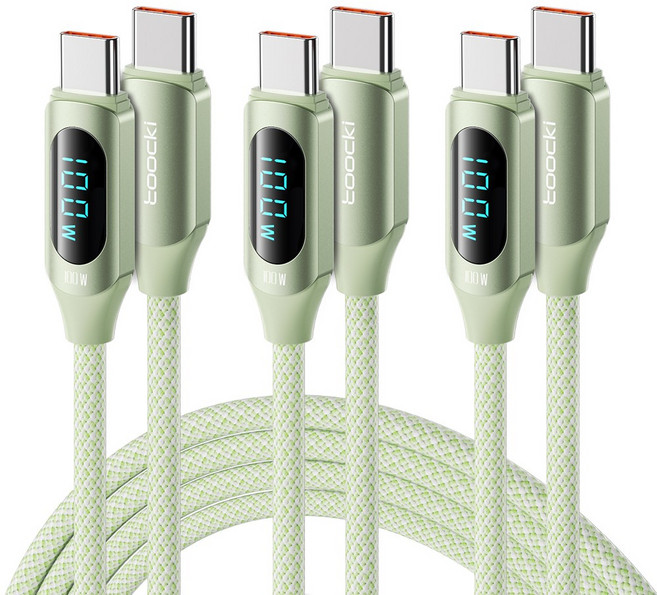 TOOCKI 알루미늄 합금으로 디스플레이 C-C 100w 고속 충전케이블, 1m, 그린, 3개